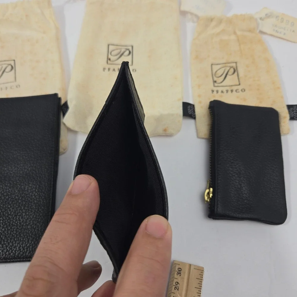 Pfaffco Black Pebbled Leather Wallet Card Holder Coin Pouch Set 3pc Handcrafted